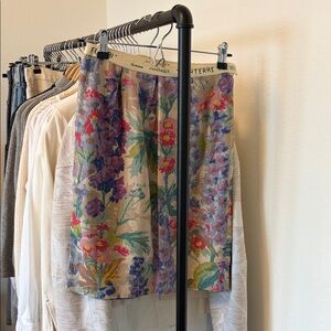 Anthropologie Linen Floral Skirt